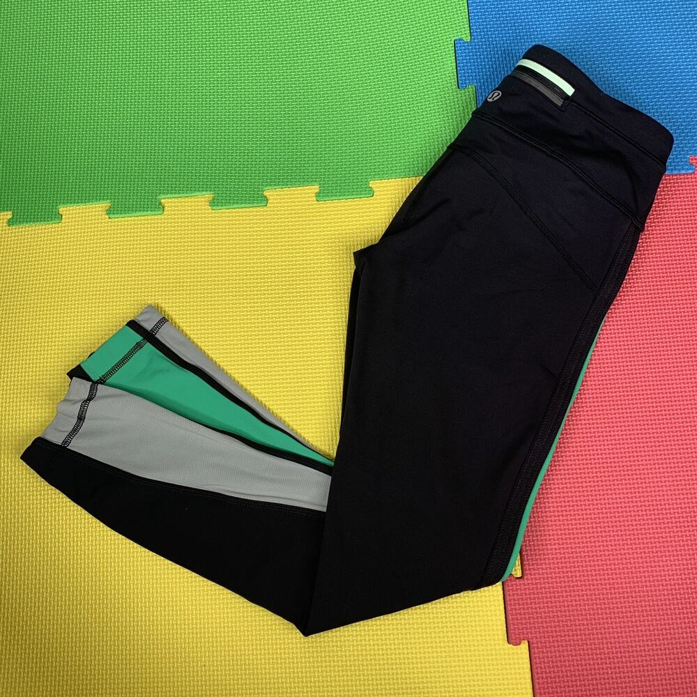 Lululemon Size 4 Run Pace Tight Very Green / Black / Fresh Teal Running Yoga Gym